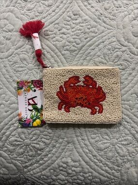Express Edit Beaded Crab Clutch - Cream with Red Crab